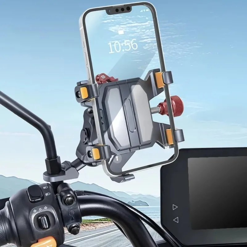 Motorcycle Mirror Phone Holder Mount High-Quality Alloy Shock Absorption Motorbike Navigation Holder for 6.1-7.2 Inch Phone