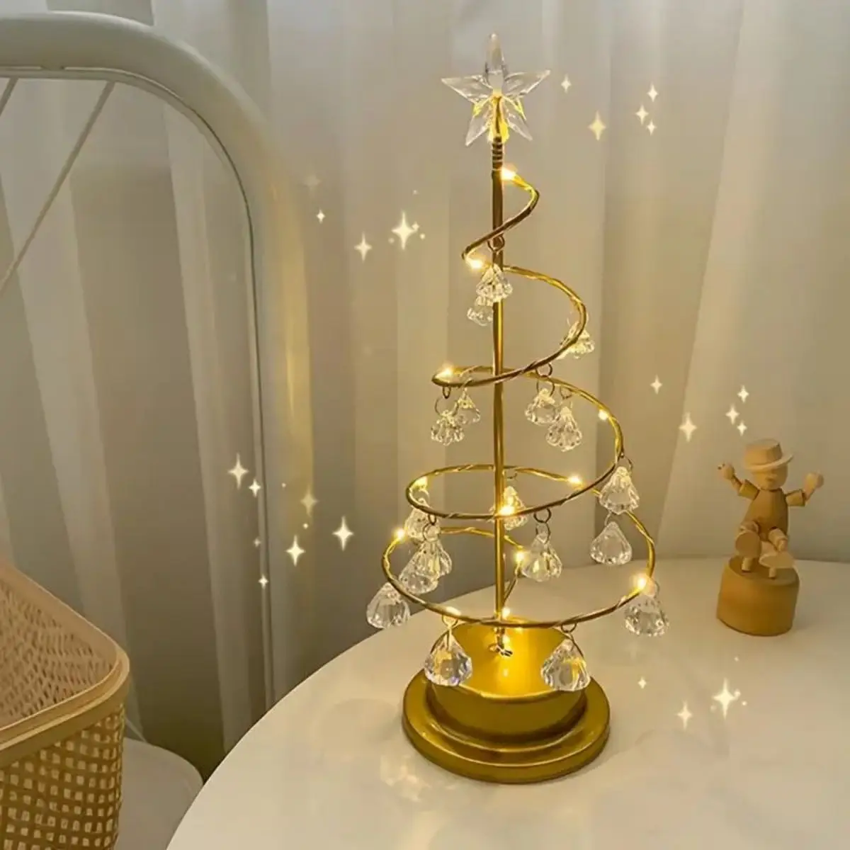 زخرفة شجرة عيد الميلاد من الكريستال ، ديكور غرفة النوم ، مصباح مكتبي صغير ، مصباح نجمة خماسية ، هدية عيد ميلاد