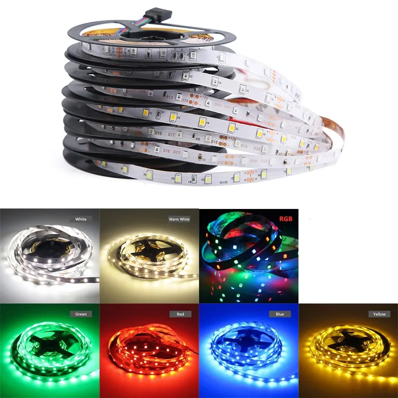 

DC 12 V Volt Strip Led Light Tape 2835 RGB Waterproof 5M/Roll 12V DC 60LED/M RGB Led Strip Tape Lamp Diode Flexible TV Backlight