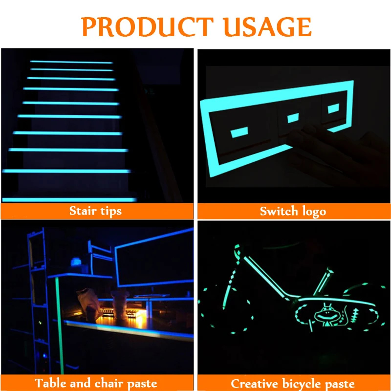 Luminous Tape Blue Self-adhesive Glow Emergency Logo In The Dark Safety Stage Stickers Home Decor Party Supplies Decorative