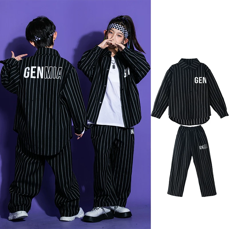 

Kids Stripe Jazz Dance Clothes Long Sleeve Shirt Pants Boys Hip Hop Dancer Outfit Child Street Dance Stage Costume Set YS4230