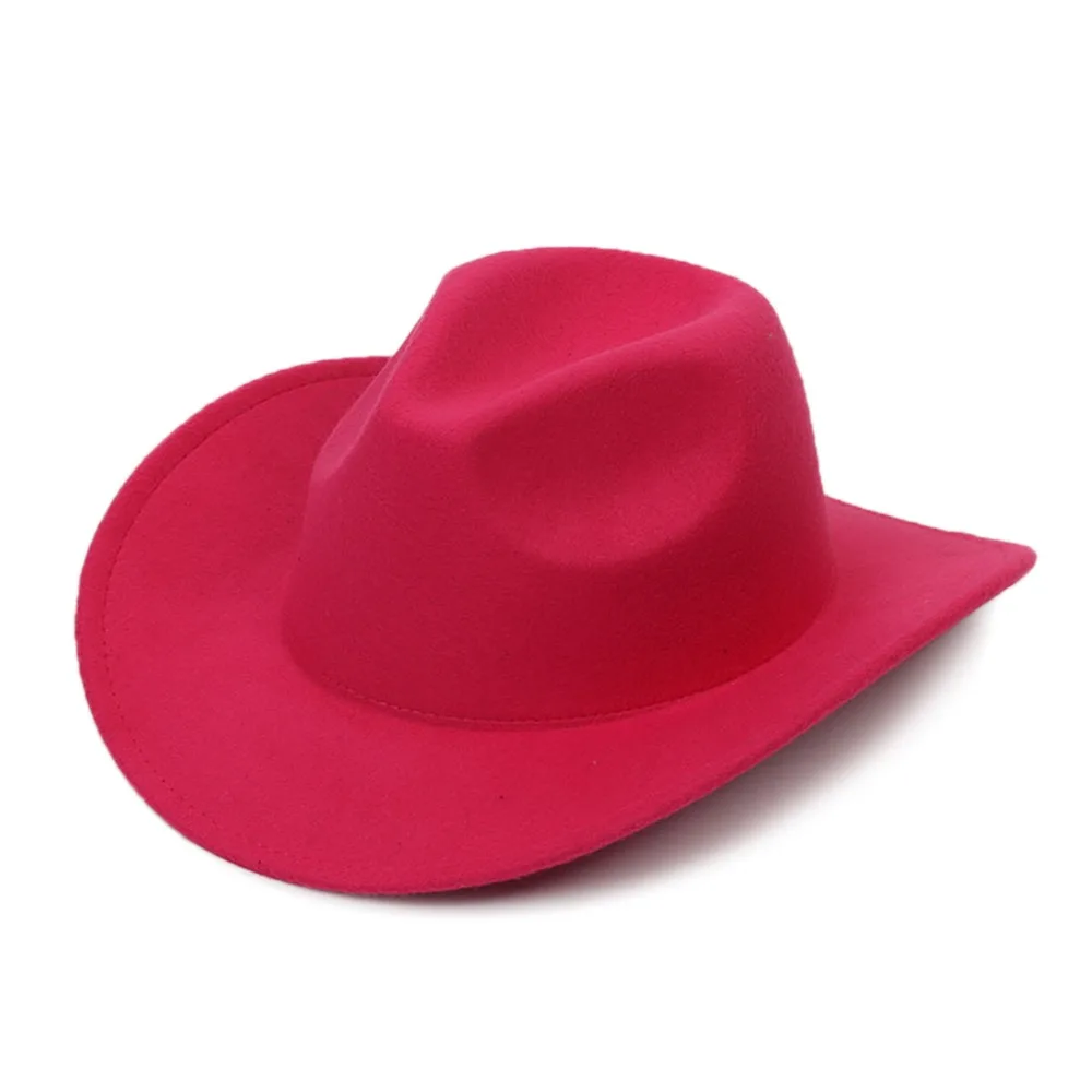 

New Wide Brim Cowboy Hat Solid Color Felt Jazz Cap Panama Stage Performance
