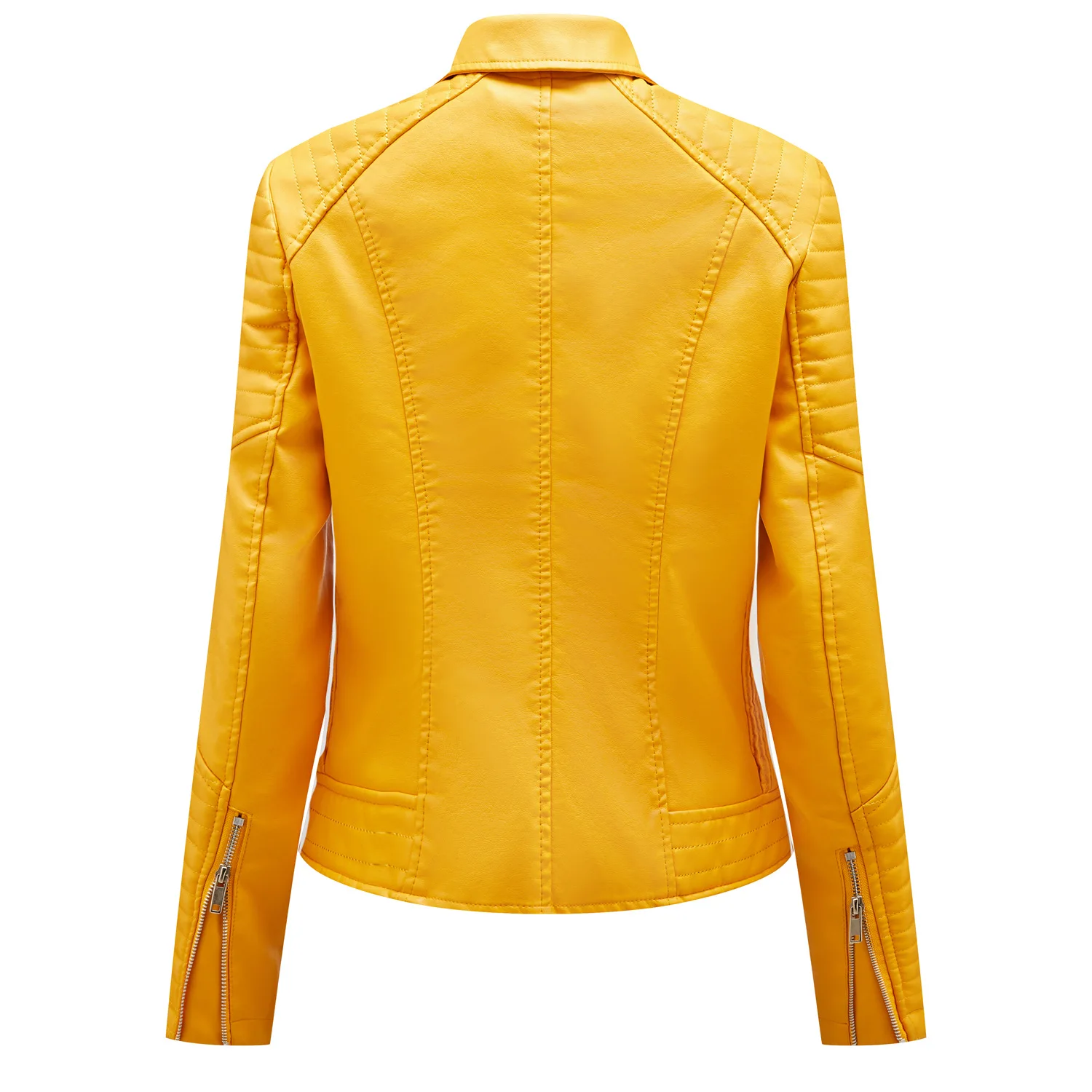 Women's Short Leather Jacket, Slim Fit, Flip Collar, Motorcycle Suit, Oblique Zipper Jackets, Spring and Autumn Clothes, tops
