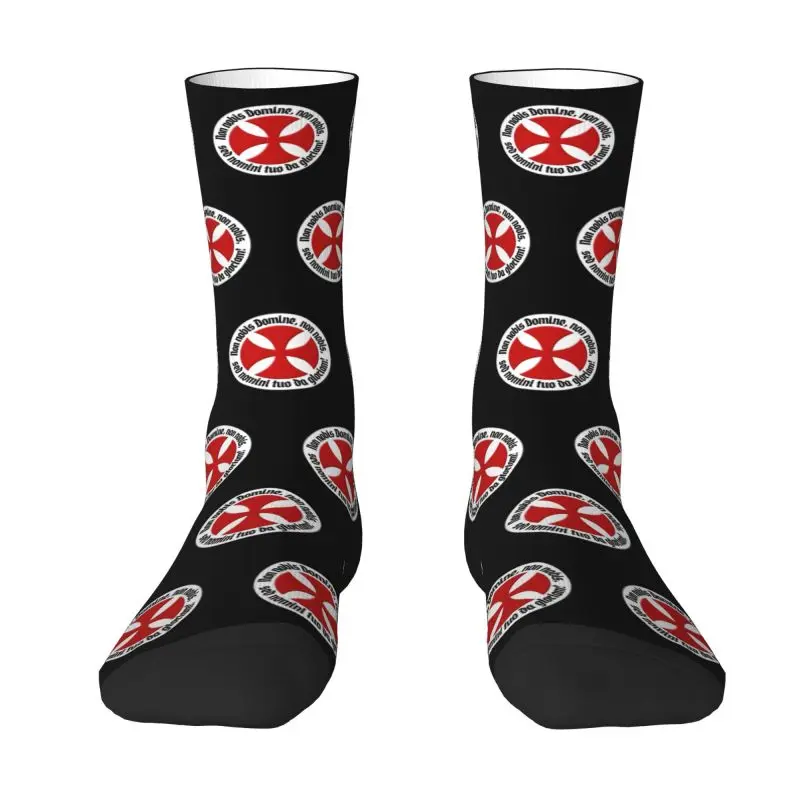 Medieval Knights Templar Cross Men's Crew Socks Unisex Funny 3D Print Christian Crusader Warrior Dress Socks