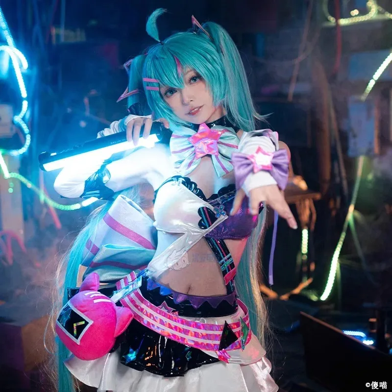 Anime Snow Miku Costume Cosplay Parrucche Donna Sexy Bar in pelle Gonna Abito Bunny Girl Kawaii Uniforme carina Abiti di carnevale di Halloween