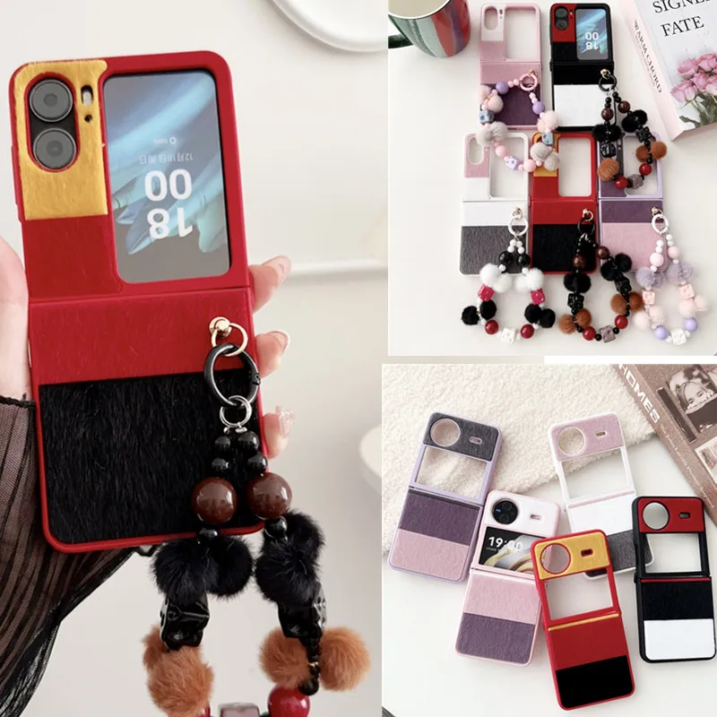 Funda antideslizante para pulsera de felpa de empalme coreano, carcasa para OPPO Find N3 Flip, N2Flip, Huawei P50pocket S Z Flip5 4 3, VIVO X Flip