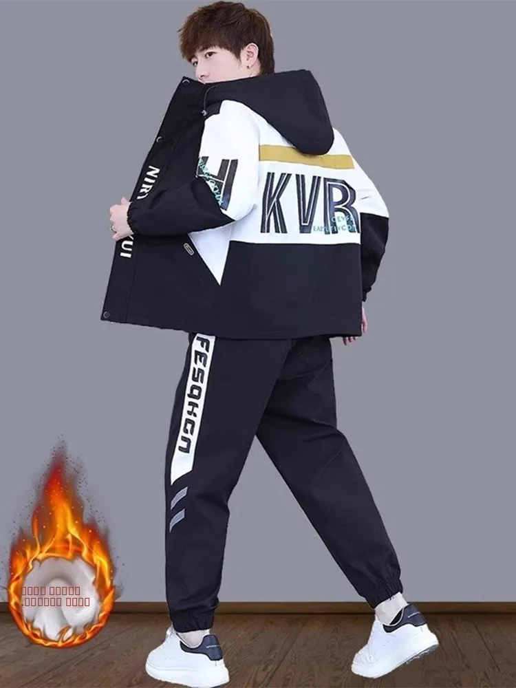 

Комплект верхней одежды для подростков: модная утепленная куртка на флисовой подкладке для старшеклассников, весна-осень, новинка