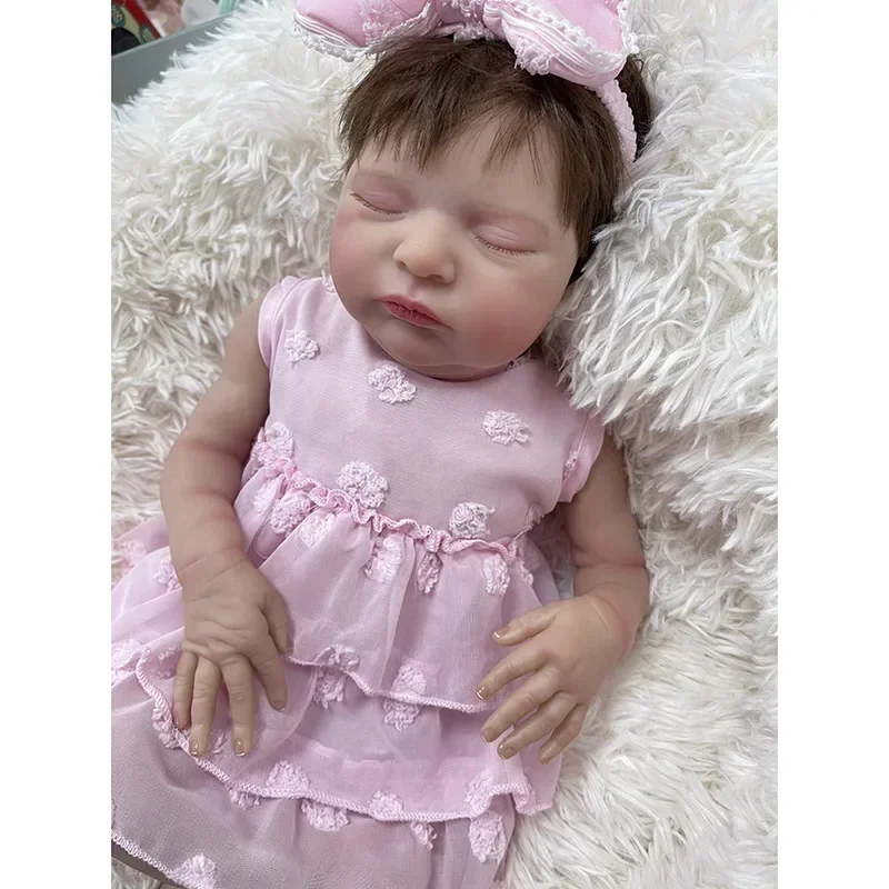 48cm Reborn Baby Doll Laura Newborn Baby Size Hand Rooted Hair 3D Skin with Visible Veins Real Looking Baby Dolls Muñecas Reborn