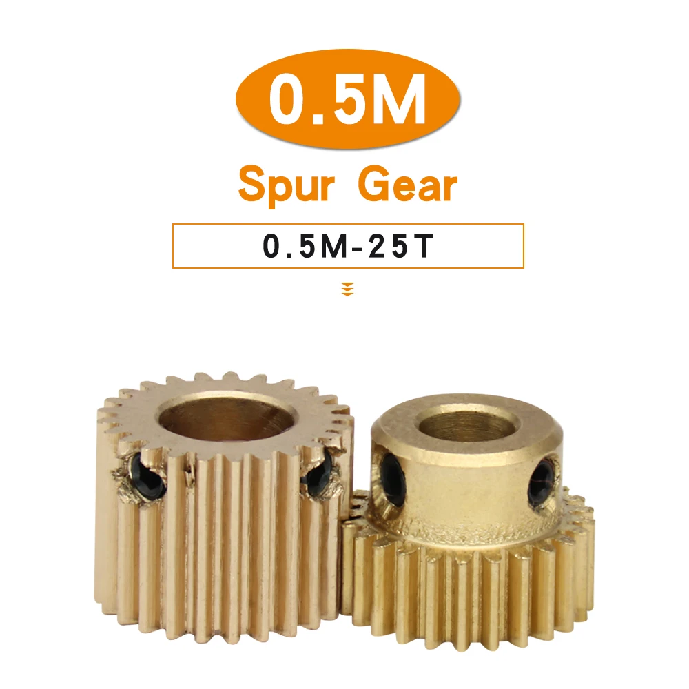 Spur Gear 0.5M-25T Bore Size 4/5/6 mm Copper Brass Mini Worm Gear Teeth Height 5 mm Total Height 10 mm For Drive Gear Box Parts