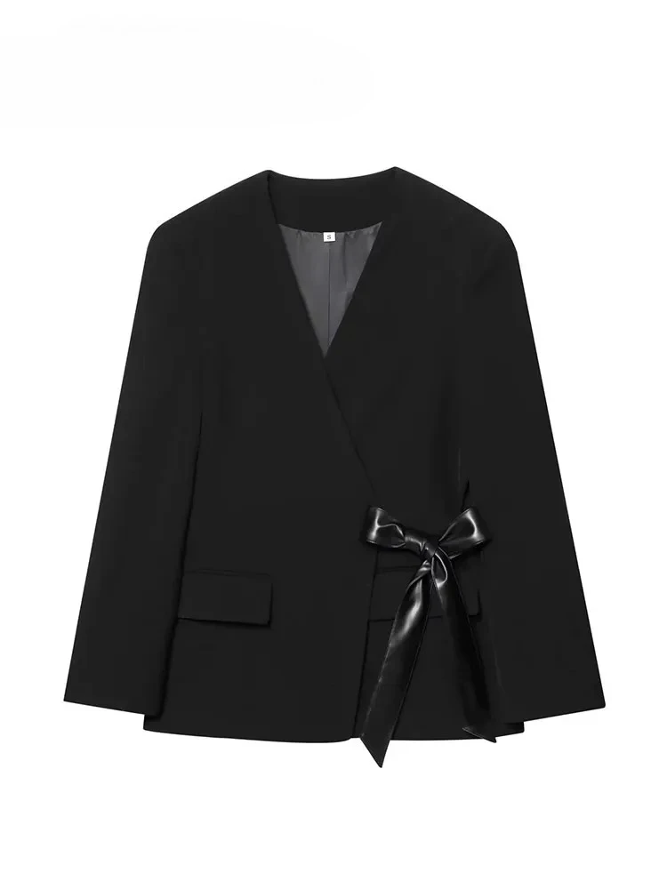 

2025 Новый повседневный шикарный женский пиджак с бантом, пиджак с длинными рукавами, новый модный офисный женский пиджак