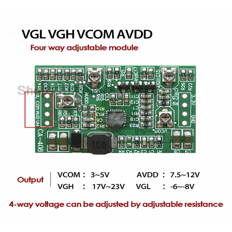 High Quality New CA-408 CA-508 LCD Screen TCON Board Module VGL VGH VCOM AVDD Four-way Adjustable Boost Module 3.3V12V Input