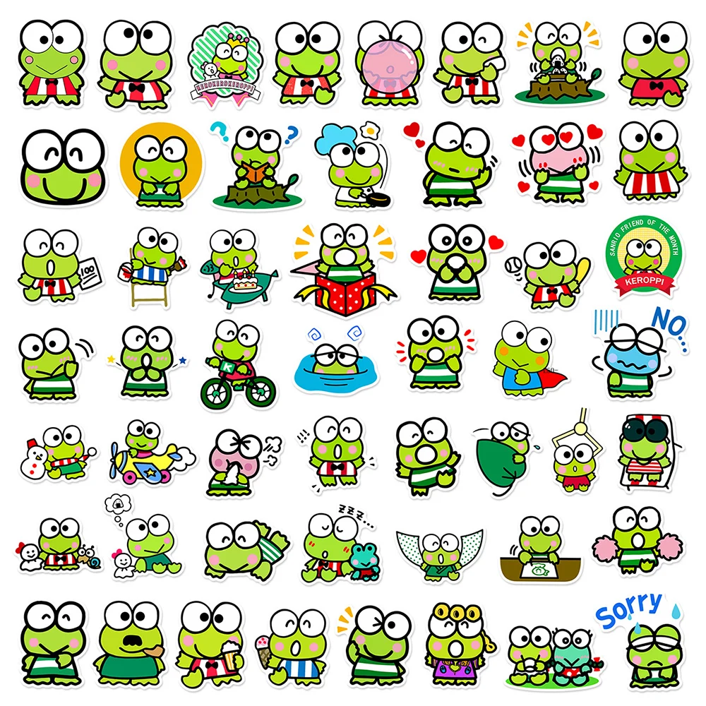 10/30/50pcs Cute Sanrio Cartoon Kero Kero Keroppi Stickers Frog Decals Scrapbook Fridge Laptop Phone Decoration Sticker Kids Toy