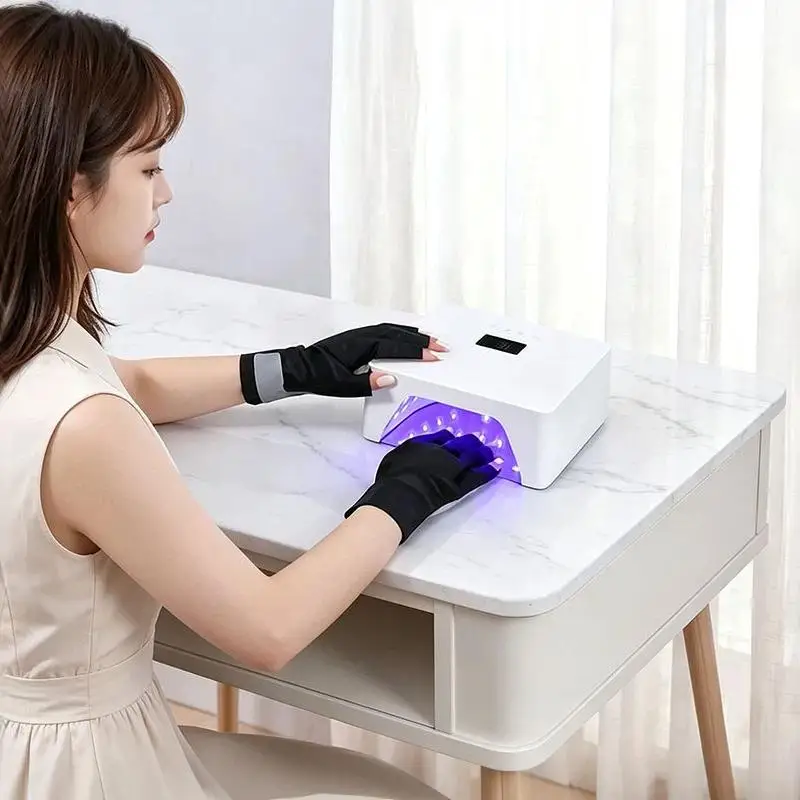 (N) 1Pair Professional Protection Gloves Home Anti UV Gloves For Manicures Protect Hands Nail Art Stretchy Fingerless Glove