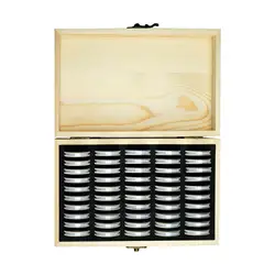 Wooden Coin Storage Box for 50pcs Coins Coin Capsules Case Holder Display