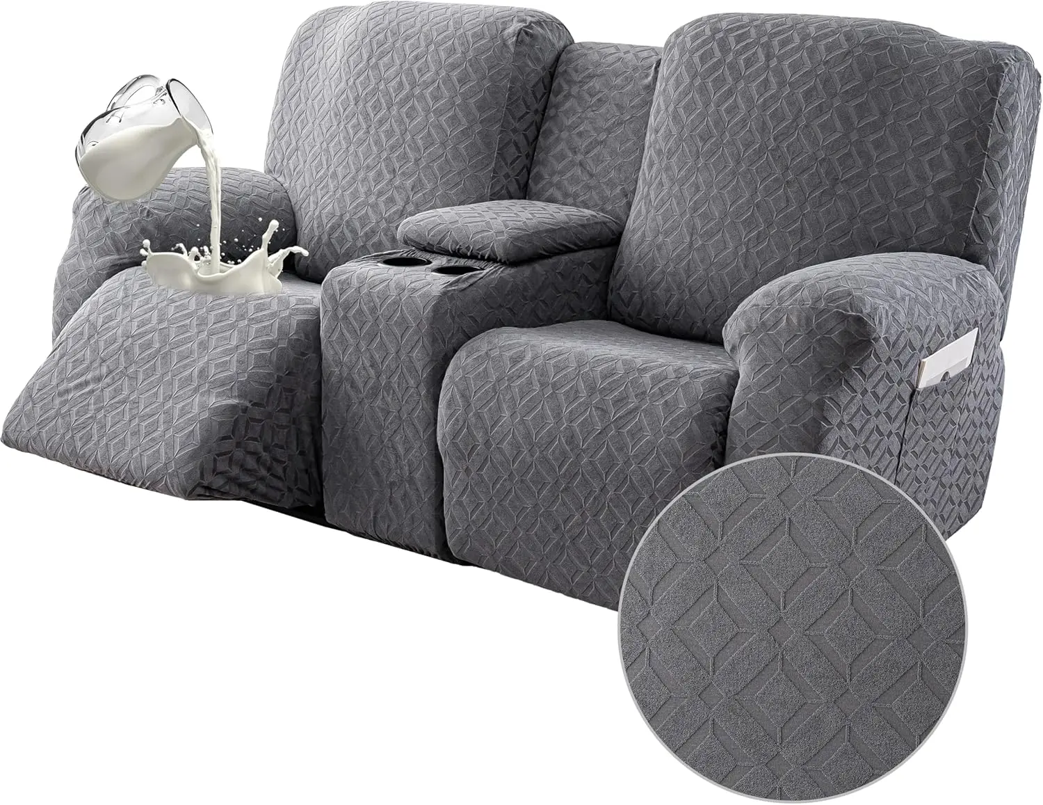 

Waterproof Recliner Loveseat Cover with Console, Stretch Sofa Protector for Kids & Pets, Dark Gray