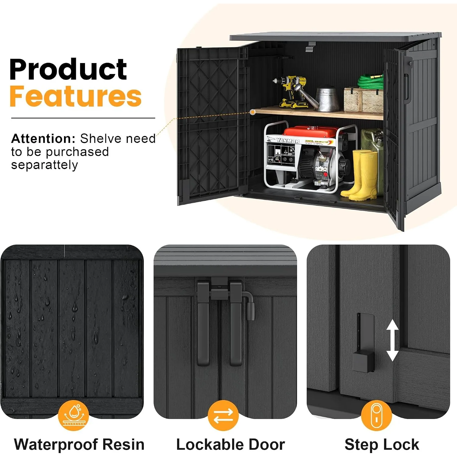 Outdoor Storage Cabinet 37 Cu Ft with Lockable Doors, Portable Horizontal Resin Storage Shed -Easy to Assemble