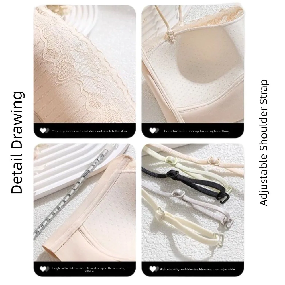 Reggiseno senza fili in pizzo aderente Reggiseno antiurto in tinta unita per donna Intimo push up anti-cedimento senza tracce da corsa