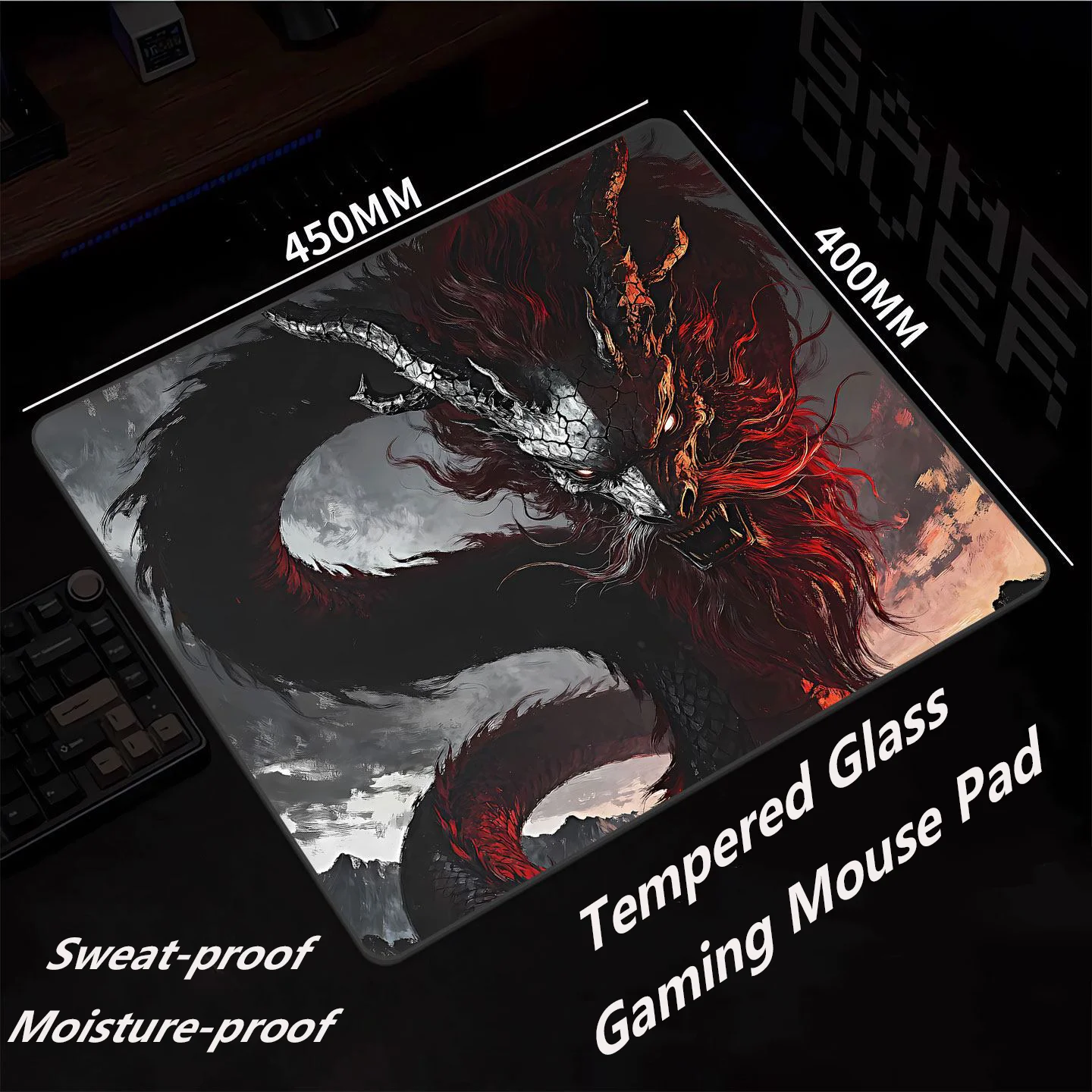 Anime Dragon Wing Animal Cool Photovoltaic Glass Mouse Pad Tempered Upgrade Smooth FPS Game & Office Specific Pc Laptop Desk Mat