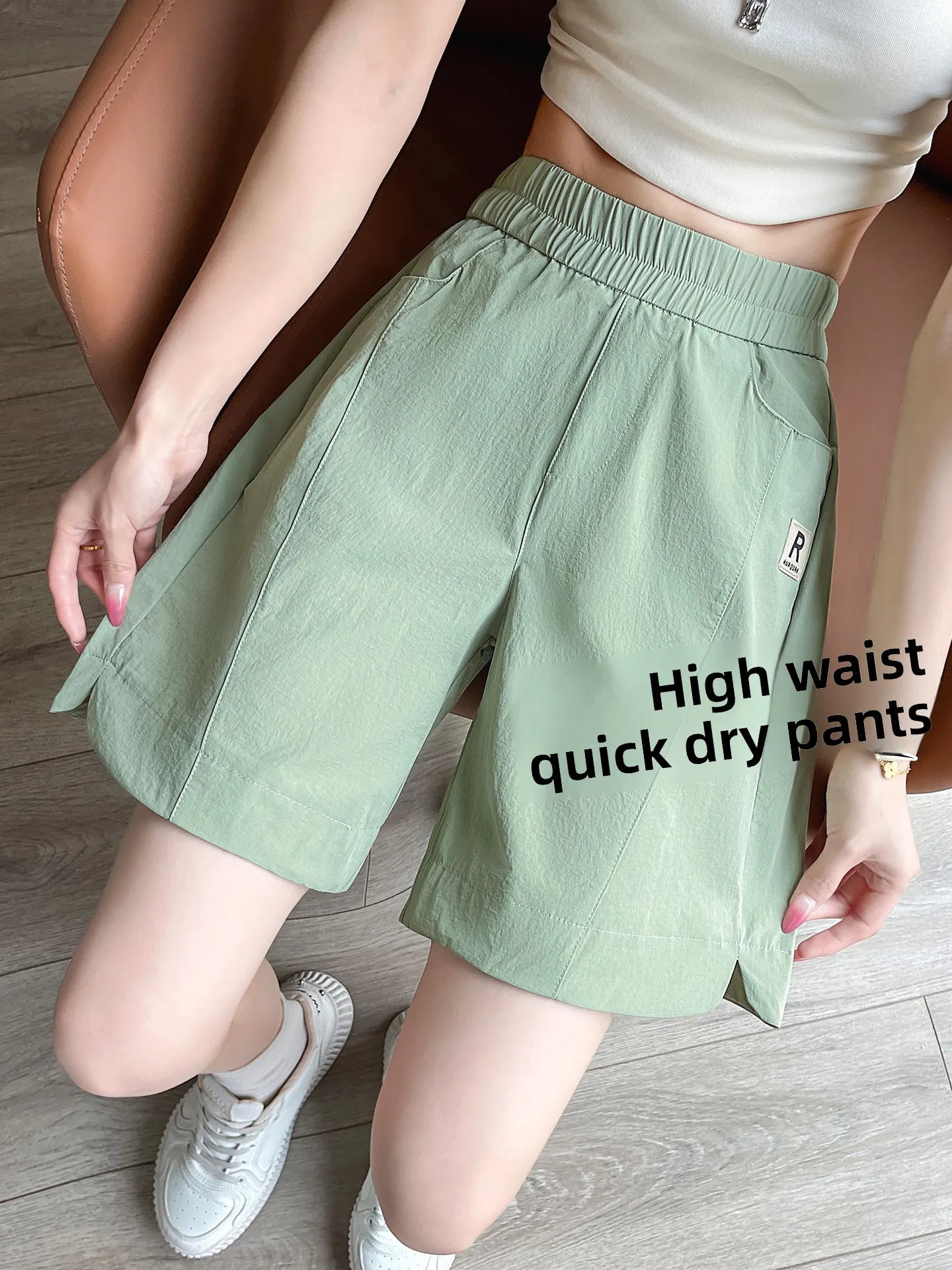 

Qui Dry Ice Silk orts Women's Summer Loose High Waist Thin Cool Casual Wide Leg Pants Commute Sle Faionable orts
