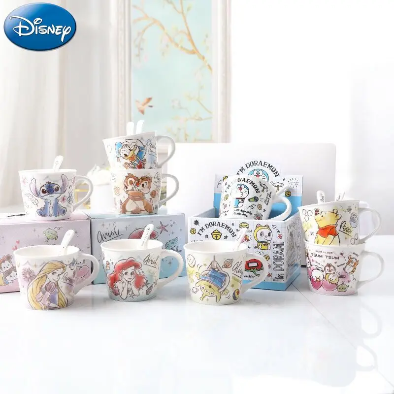 Disney princess Winnie the Pooh Stitch Cup ceramic mug with spoon cute cartoon household water cup 250ml coffee cup gift for kid view 3