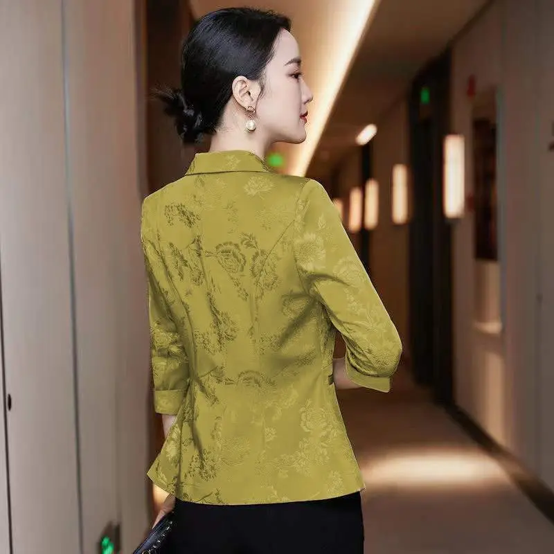 Solid Color Notched Slim New Fashion Long Sleeved Blazer Top Spring Summer Pockets Office Lady Business Women\'s Clothing 2023