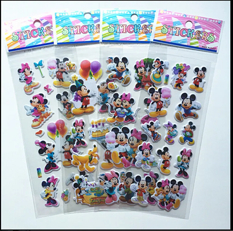 6PCS Mickey Mouse Minnie Bubble Stickers For Kids Cute Anime Stickers Luggage Notebook Scrapbooking Sticker toys