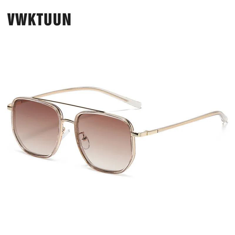 VWKTUUN Women Sunglasses 2022 Square Glasses Women Vintage Twin-beam UV400 Oculos Metal Frame Glasses For Men Gradient Lens