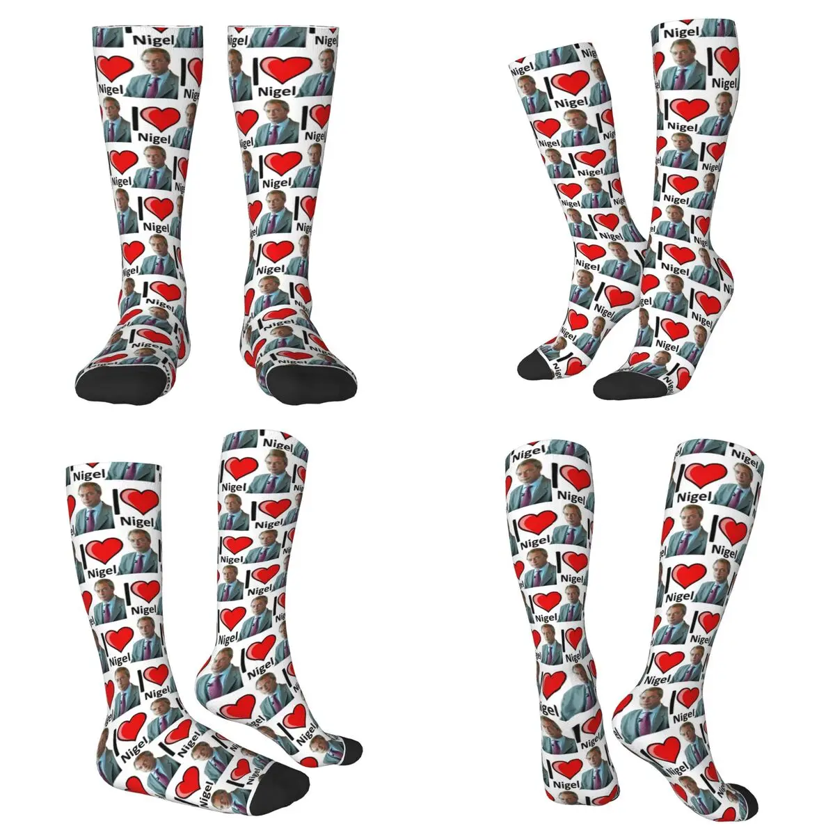 All Seasons Fantastic I Love Nigel Farage Design Socks Harajuku Crew Socks Hip Hop Stockings for Men Women