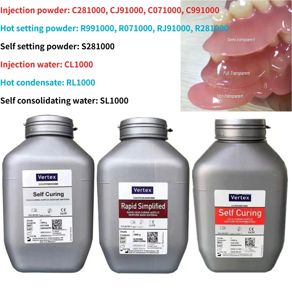 Vertex Self Curing Acrylic Putty Denture Base Polymer Powder Injection Molding Powder Full Mouth Adsorption