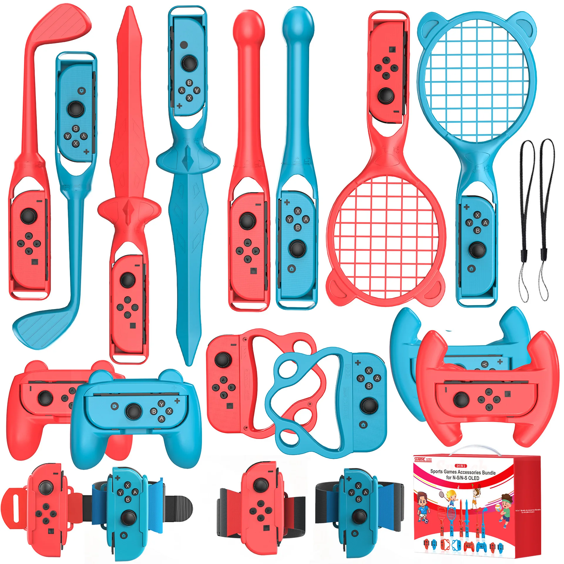 For Nintendo Switch 2 18 in 1 Family Sport Accessories Kit Tennis Rackets/Golf Club/Steering Wheels/Bowling Balls/Lightsabers