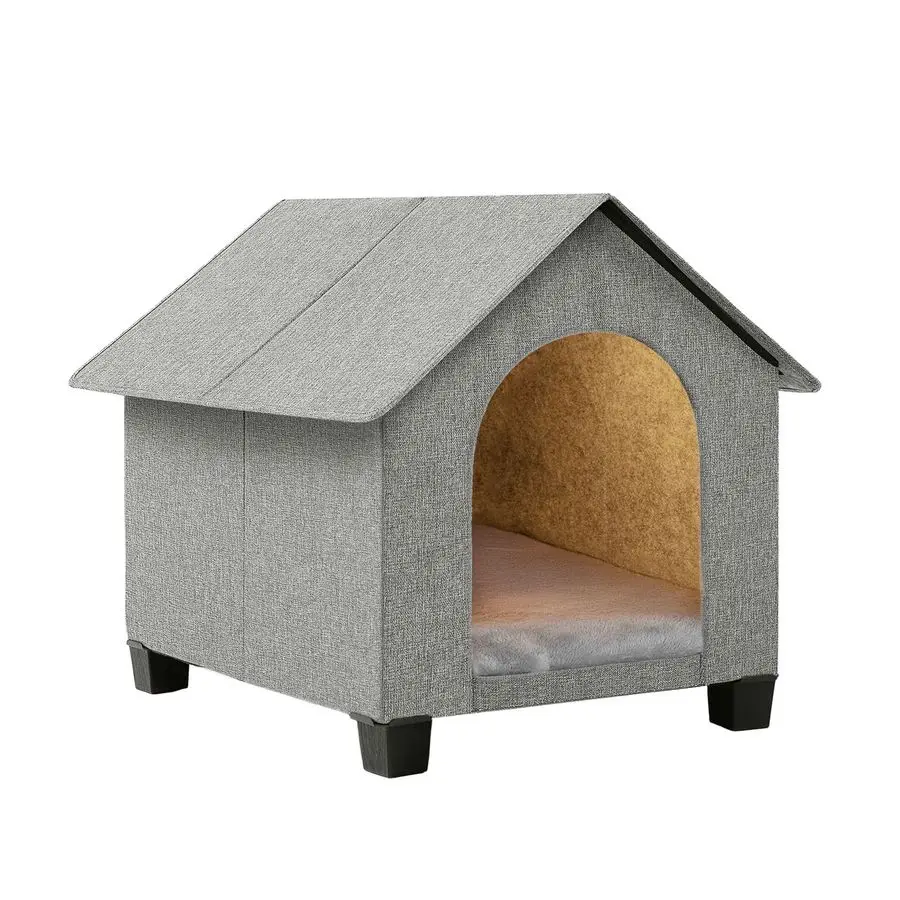 

Indoor Dog House, Elevated Foldable Dog Cave Bed with Removable Plush Mat for Medium Dogs and Cats Up to 20.8 Inches Long
