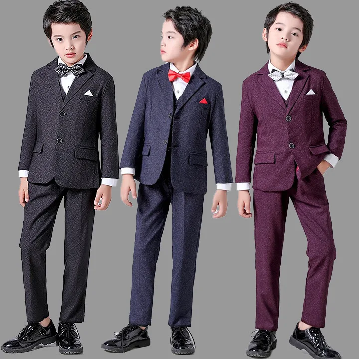 JUCPKID All Seasons Elegant Children's Suits Little Boys Blazer Vest Pant 4/5Pcs Set Boutique Kids Boy Costumes Boy Wedding Suit