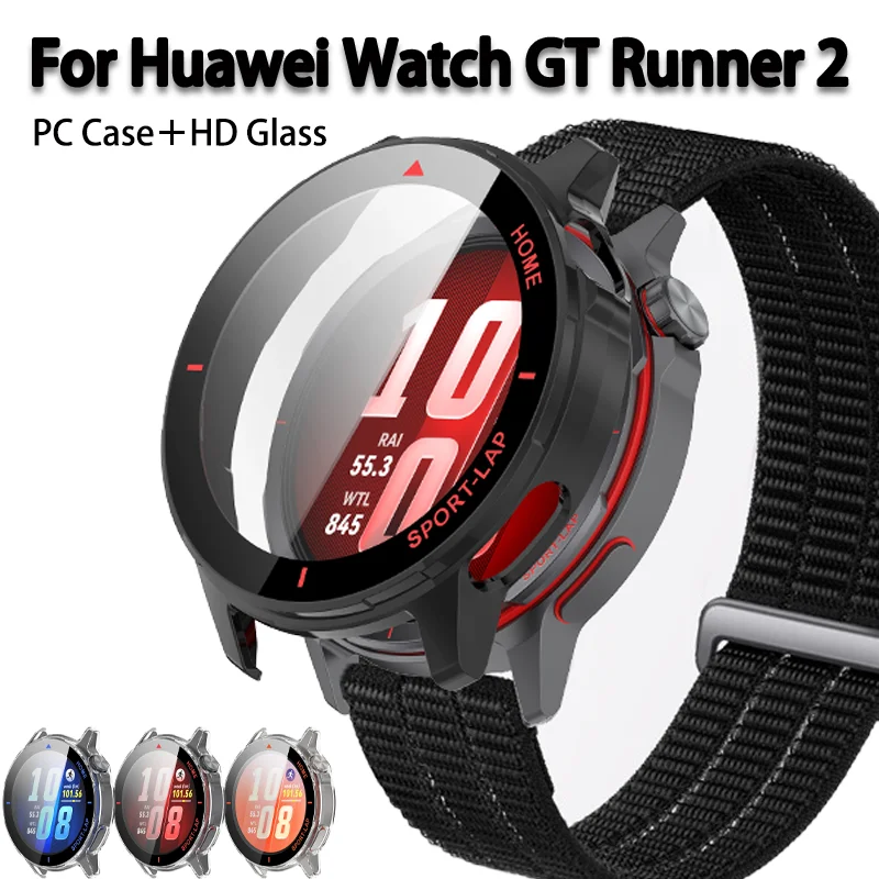 PC Case＋HD Glass For Huawei Watch GT Runner 2 Shell-membrane integrated anti-falling protective shell Huawei Watch GT Runner 2