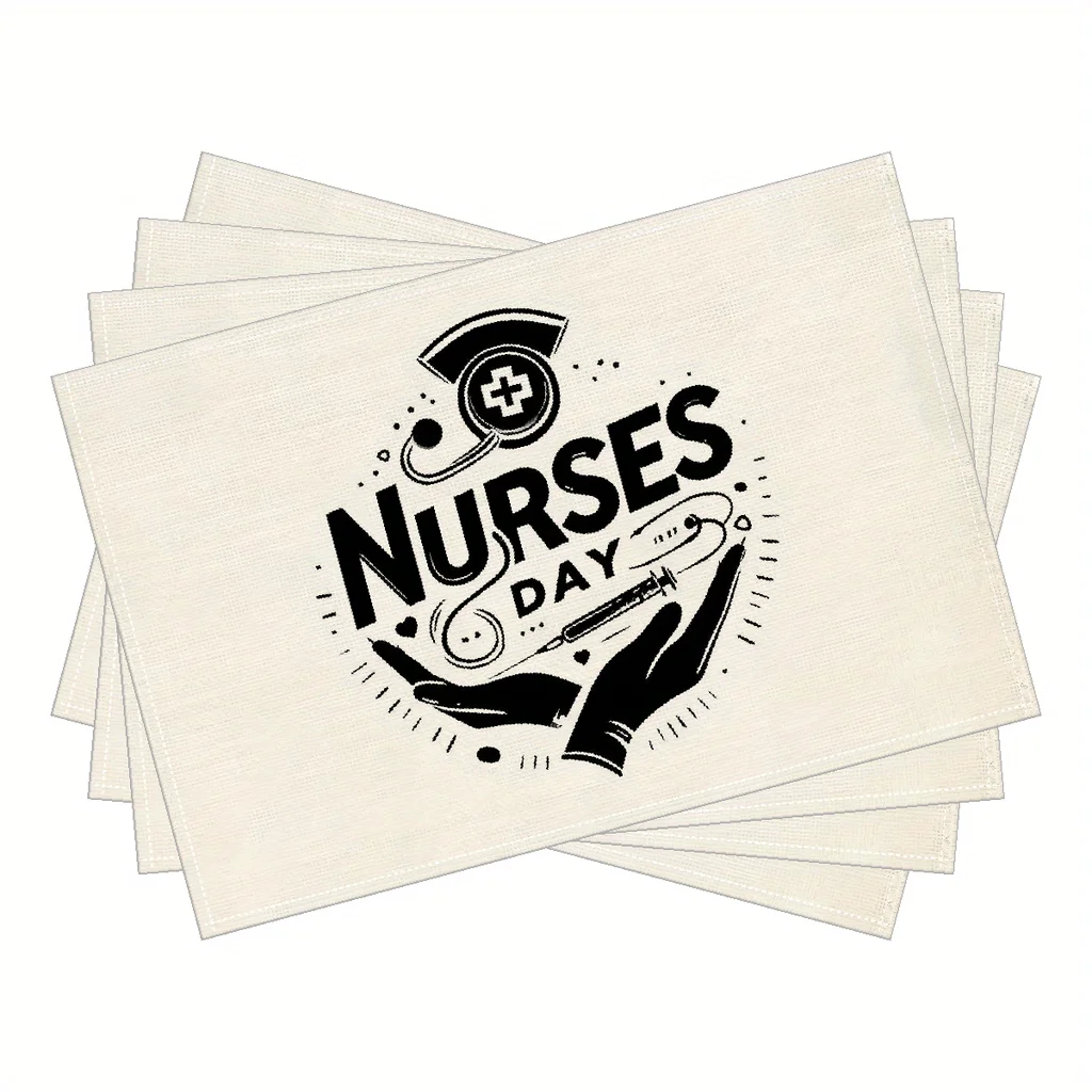 4pcs Nurse-Themed Placemats Suitable for Nurse's Day Decorations Medical Icons with Nurse Caps