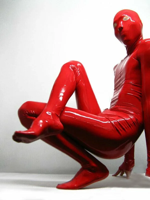 

costume party Hot Sale Latex Overall Catsuit 100% Rubber Jumpsuit Zipper Red S-XXL cosplay