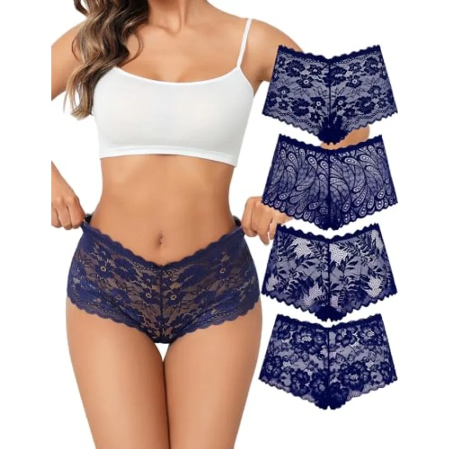 

Avidlove Sexy Women's Underwear Floral Lace Boyshort Panties High Waist Cheeky Panty Pack of 4