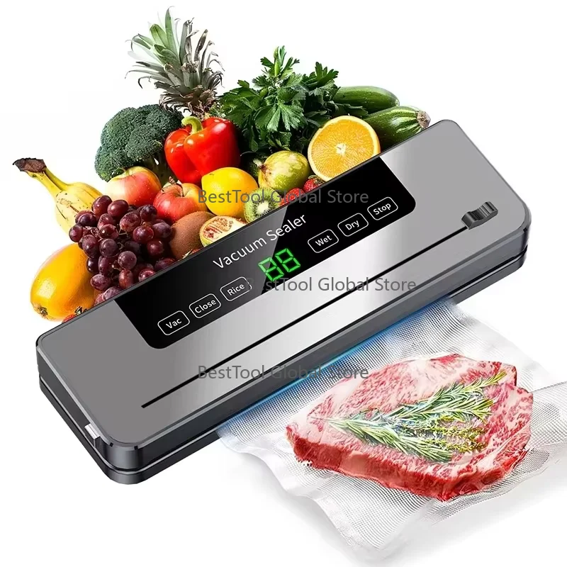 

One-Touch Automatic Food Sealer 65kPa Suction Power Compact Plastic Eco-friendly Vacu-umSystem for Dry Fresh Foods Includes Bags