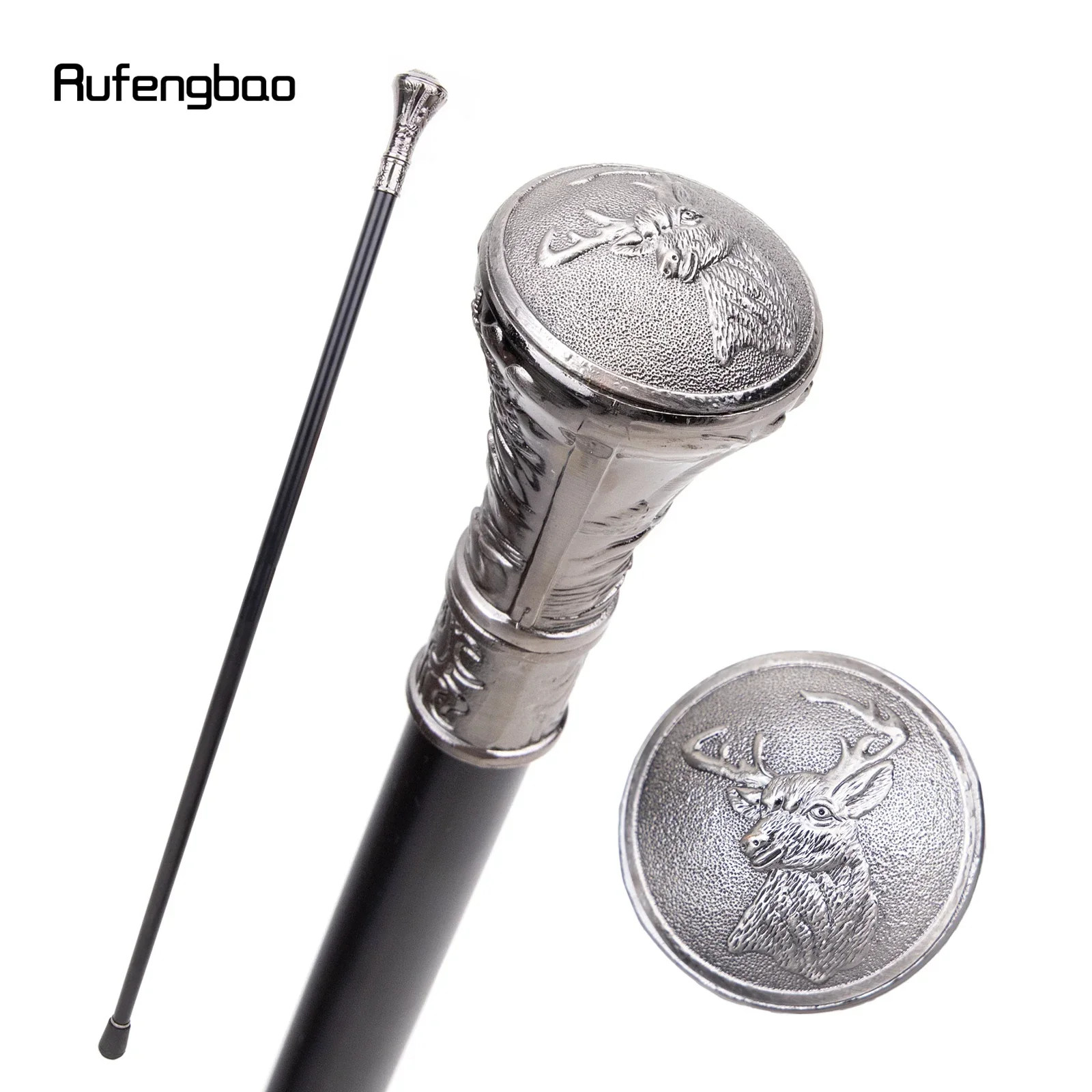 Sika Deer Head Totem Relief Single Joint Walking Stick Decorative Cospaly Party Fashionable Walking Cane Halloween Crosier 93cm