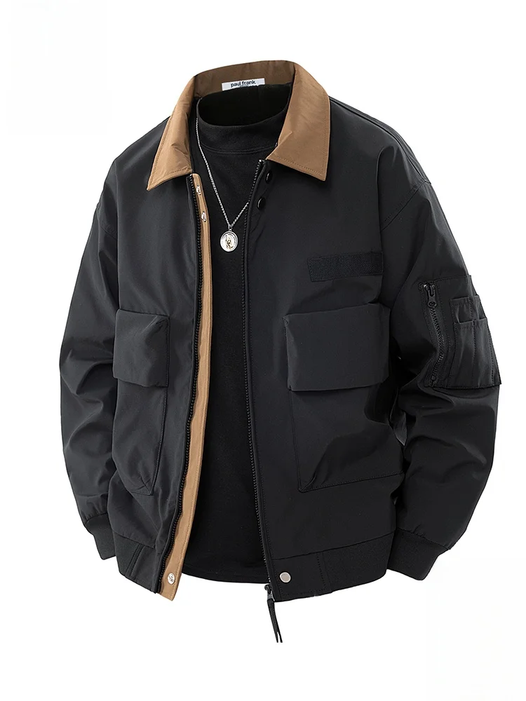 

PaulFrank Men's Casual Flight Jaet Spring Autumn Loose Fit Turn-down Collar Workwear Coat Big Mouth Monkey Retro Sle