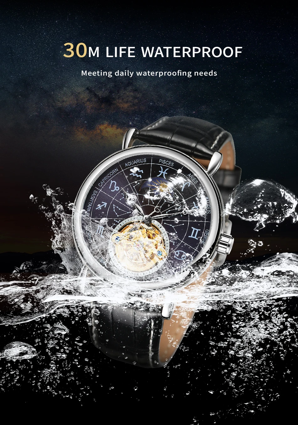 2024 New Design Constellation Moon Phase Tourbillon Automatic Man Watch Mechanical  Leather Strap Waterproof Luxury Wristwatches