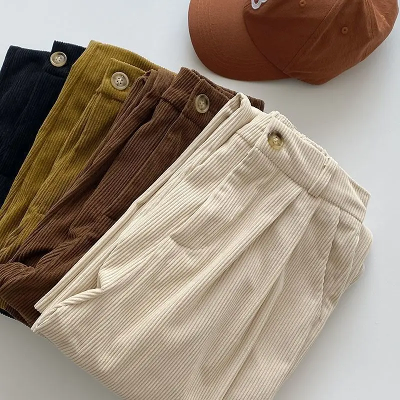 Vintage Corduroy Women Pants High Waist Coffee Wide Leg Pants Fall Casual Korean Office Ladies Trousers New
