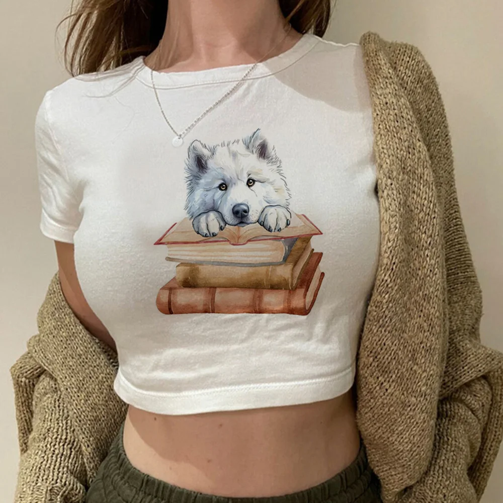 Samoyed-Haut court esthétique vintage pour femme, t-shirts trash, mode des années 90