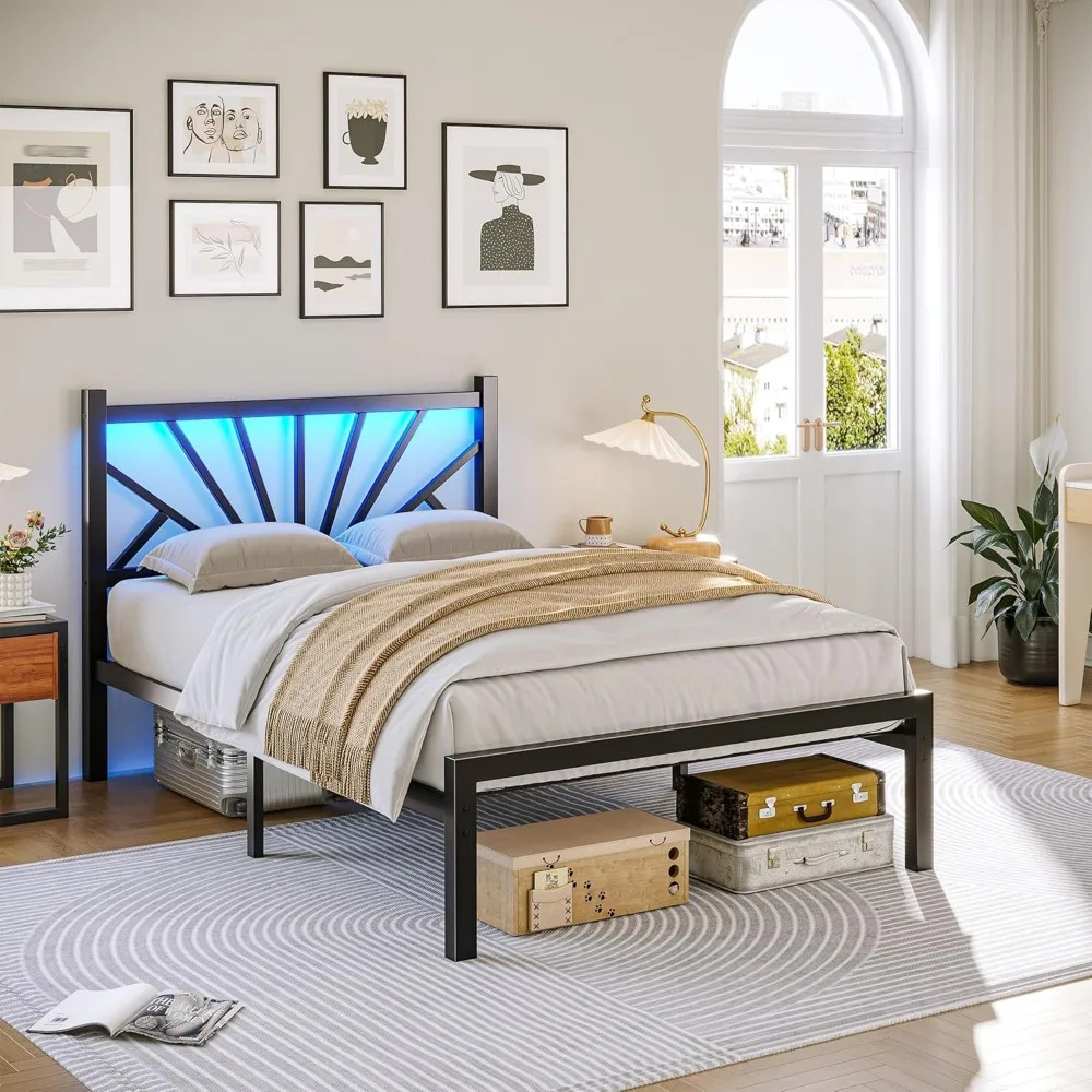 

Frames with LED Lights,Bed Frames with Headboard,Heavy Duty Sturdy Mattress Foundation with Storage Space,Customized