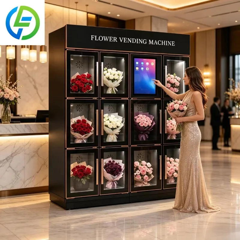 Refrigerated Flower Vending Machine 24H Self Service Bouquet Kiosk Touch Screen Credit Card Payment for Mall Retail