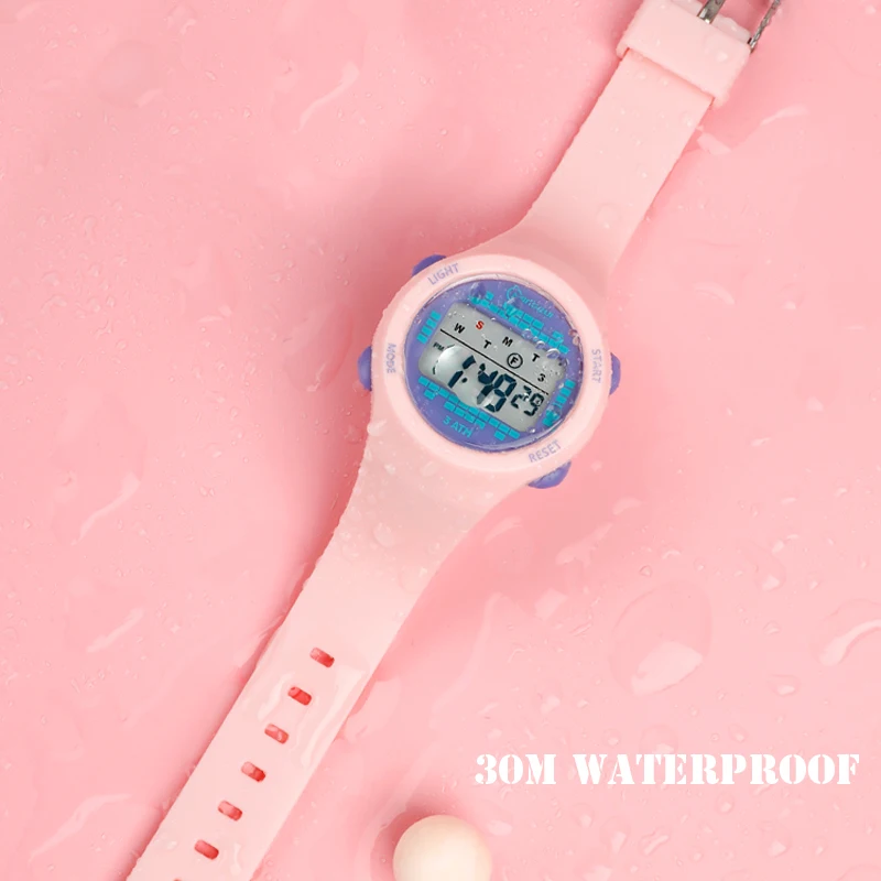 Kinder Elektronisch Horloge Meisje Roze Schattige Middelbare School Jongens Horloge 30M Waterdicht Kinderen Multi Functionele Digitale Smartwatch Cadeau