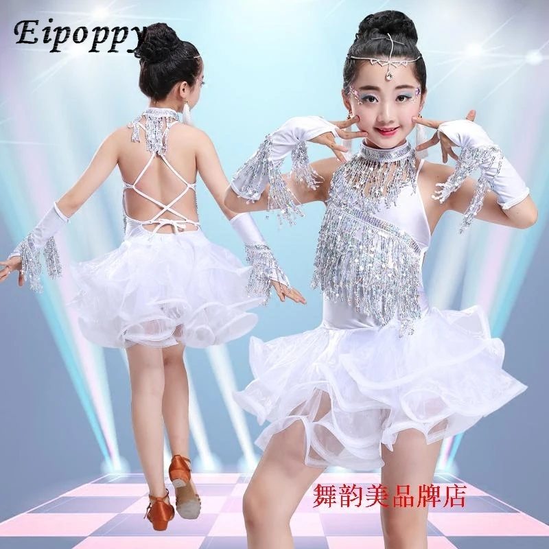 Kinder Latin Tanzrock Mädchen Pailletten Tanz kostüm Latin Renn anzug Kinder kleid