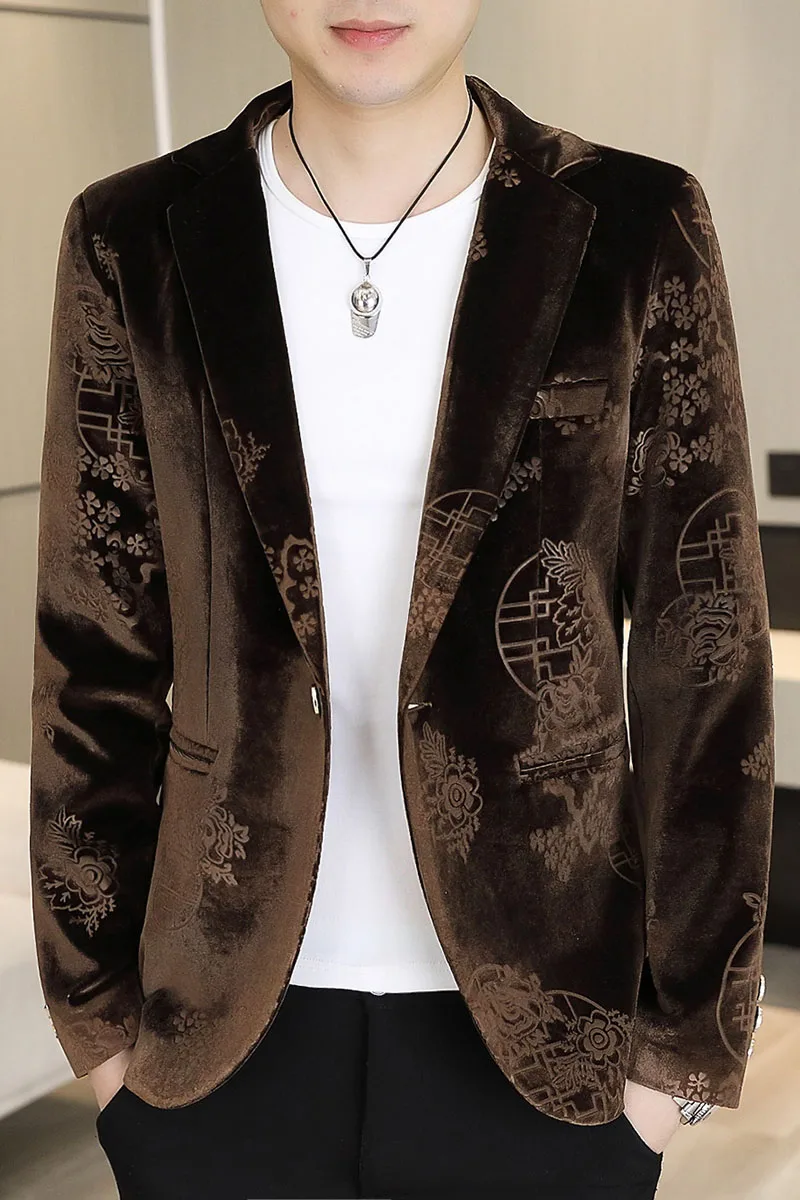 2024 Men\'s fine fashion handsome trend texture Korean version slim-fit velvet Chinese style simple comfortable casual suit