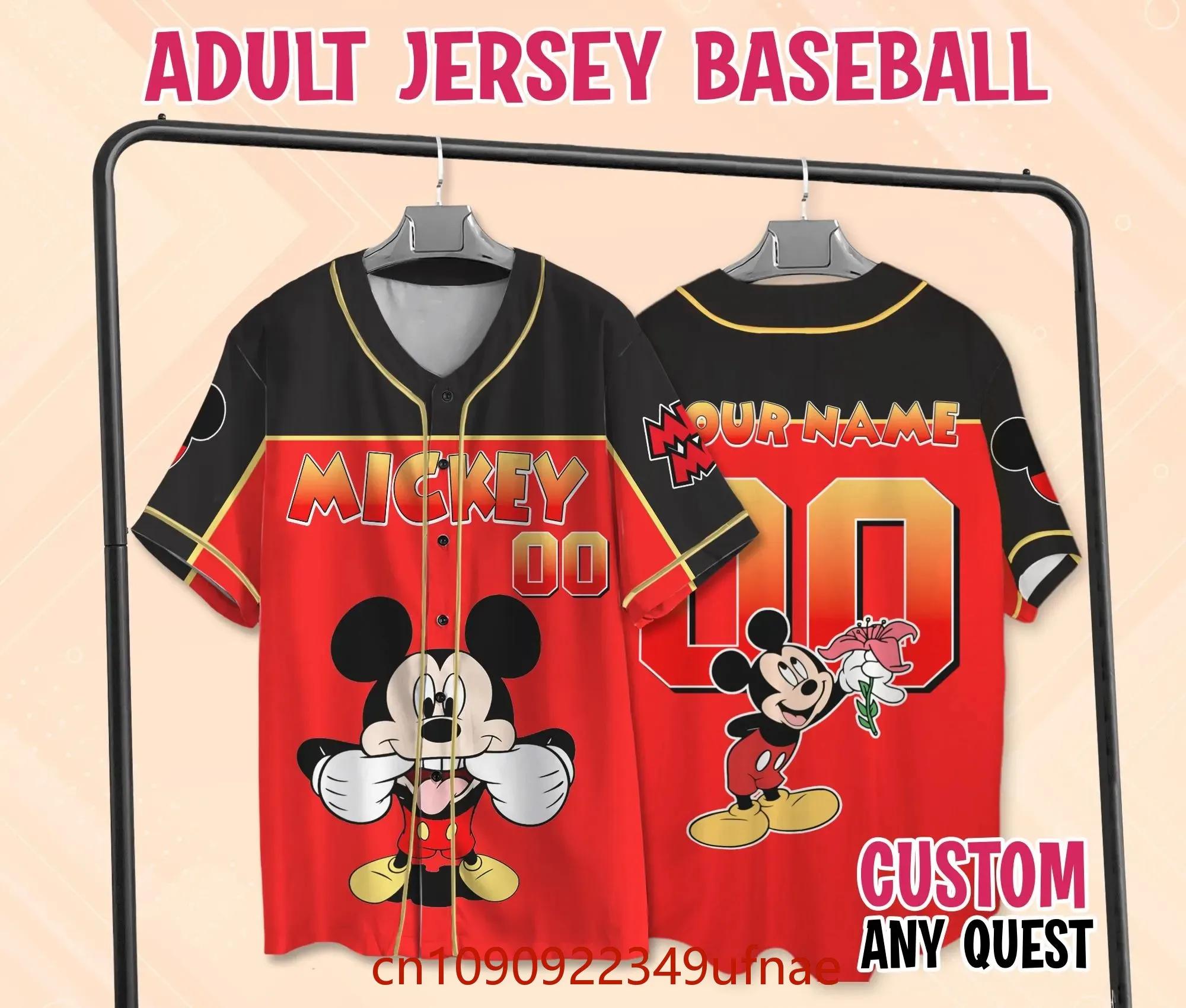 

Disney Mickey Mouse Baseball Jersey Jersey Gift for Fans Children Adult Cartoon Button Baseball Jersey Outdoor Sports Tops