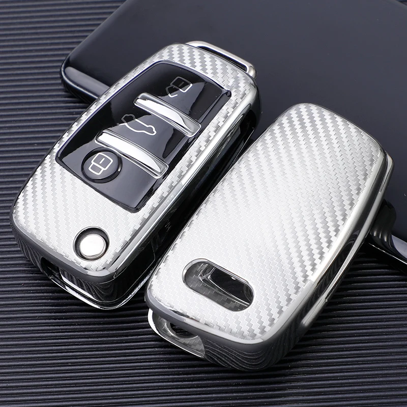 Dobrar Chave Do Carro de Fibra De carbono TPU Case Capa Para Audi A3 8L 8P A4 B6 B7 B8 A6 C5 C6 4F RS3 Q3 Q7 TT 8L 8V S3 Acessórios Shell