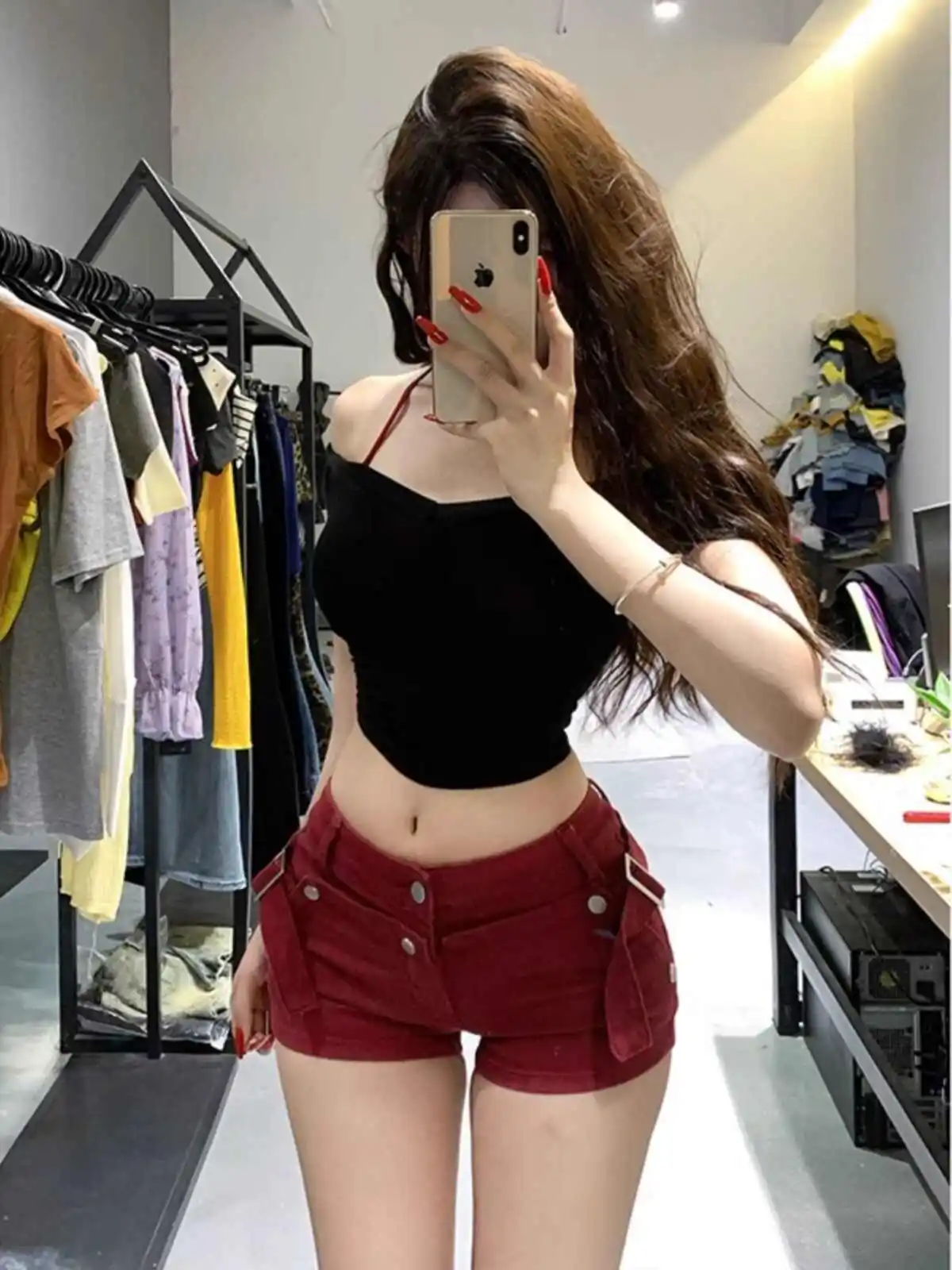 

Summer Women Denim Shorts Lady Low Waist American Y2K Elastic Slim Fit Hot Pants Female Sexy Red Hip Wrapping Jeans high street